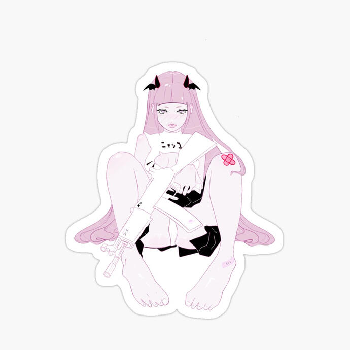 Pink Cyber Anime Girl Sticker